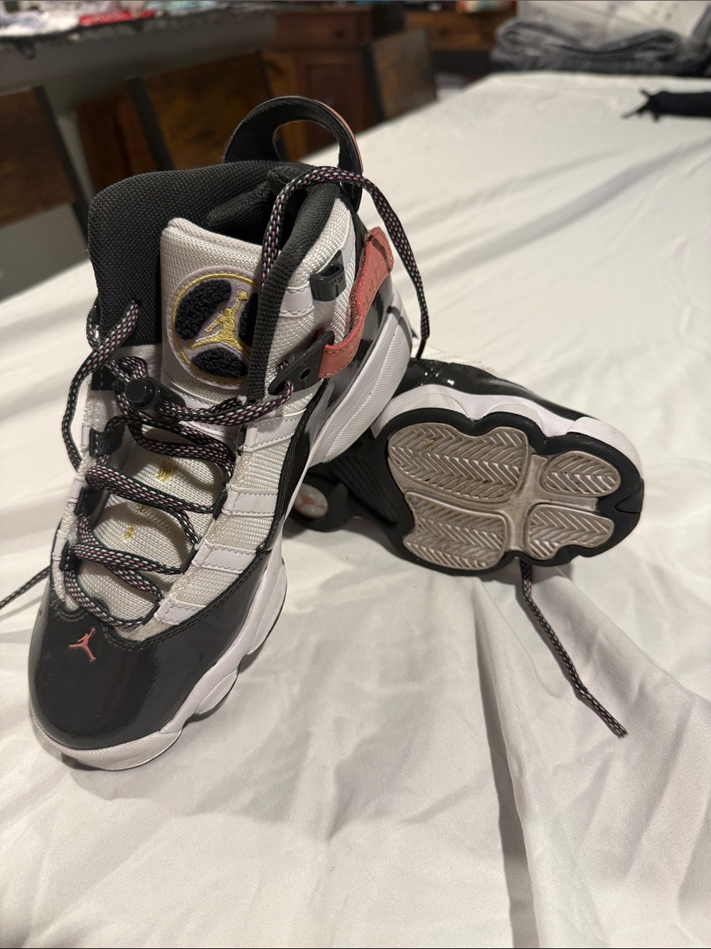 Jordan Kids Black, White & Pink Basketball Sneakers
